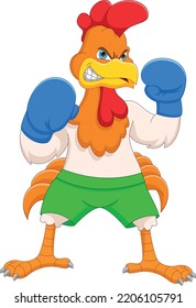 cute chicken boxing cartoon on white background