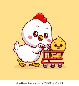 Cute Chicken Bring Chick With Trolley Cartoon Vector Icon
Illustration. Animal Holiday Icon Concept Isolated Premium
Vector. Flat Cartoon Style