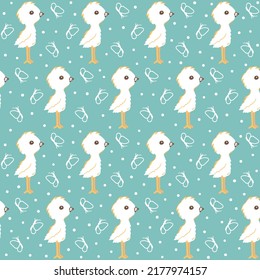 Cute chicken and butterfly delicate seamless pattern. Children's print for nursery and children's room is hand-drawn in cartoon style. Suitable for fabrics, wrapping paper, wallpaper and textiles.