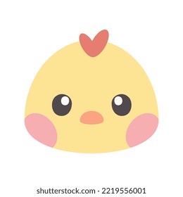 Cara de personaje de caricatura de pollo lindo aislado en blanco, mejillas grandes rosas graciosas diseño del logo del icono del animal kawaii.