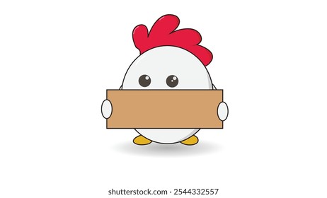 cute chicken cartoon character holding a board