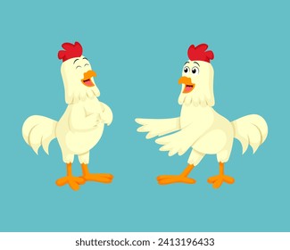 Juego de caracteres de dibujos animados de pollo. Ilustración vectorial de risas y bailes de pollo