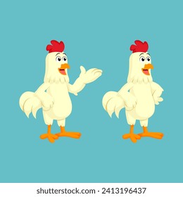 Cute Chicken Cartoon Character Set. Chicken Talking and Hand on Waist Vector Illustration