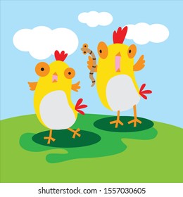 cute chicken cartoon in the farm vector