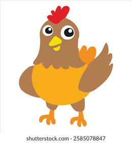 Cute chicken cartoon isolated on white background. Vector illustration in flat style