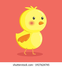 Cute chicken character on a pink background