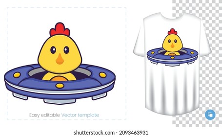 Cute chicken character. Prints on T-shirts, sweatshirts, cases for mobile phones, souvenirs. Isolated vector illustration on white background.