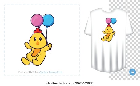Cute chicken character. Prints on T-shirts, sweatshirts, cases for mobile phones, souvenirs. Isolated vector illustration on white background.
