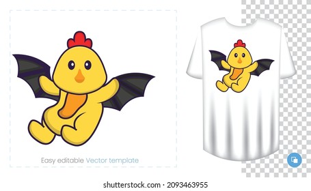 Cute chicken character. Prints on T-shirts, sweatshirts, cases for mobile phones, souvenirs. Isolated vector illustration on white background.