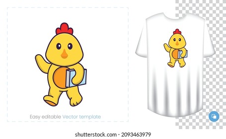 Cute chicken character. Prints on T-shirts, sweatshirts, cases for mobile phones, souvenirs. Isolated vector illustration on white background.