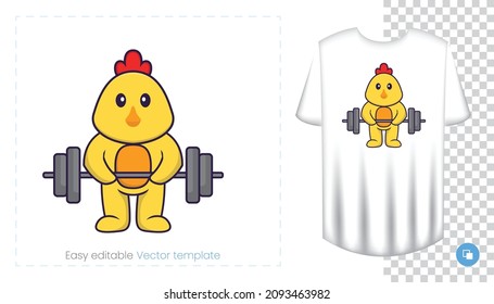 Cute chicken character. Prints on T-shirts, sweatshirts, cases for mobile phones, souvenirs. Isolated vector illustration on white background.