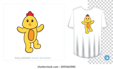 Hähnchencharakter. Drucke auf T-Shirts, Sweatshirts, Gehäuse für Mobiltelefone, Souvenirs. Einzige Vektorgrafik auf weißem Hintergrund.