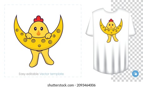 Cute chicken character. Prints on T-shirts, sweatshirts, cases for mobile phones, souvenirs. Isolated vector illustration on white background.