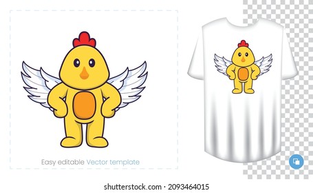 Cute chicken character. Prints on T-shirts, sweatshirts, cases for mobile phones, souvenirs. Isolated vector illustration on white background.