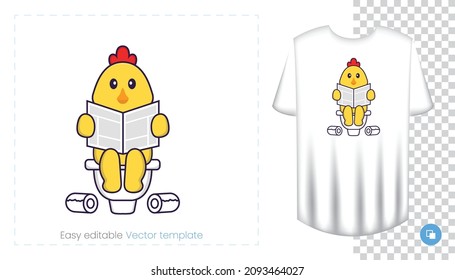 Cute chicken character. Prints on T-shirts, sweatshirts, cases for mobile phones, souvenirs. Isolated vector illustration on white background.