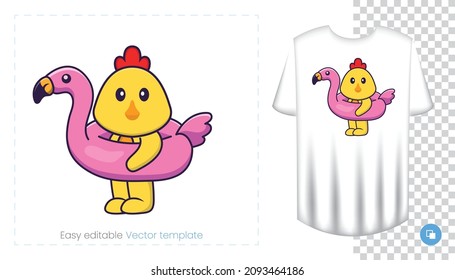 Cute chicken character. Prints on T-shirts, sweatshirts, cases for mobile phones, souvenirs. Isolated vector illustration on white background.
