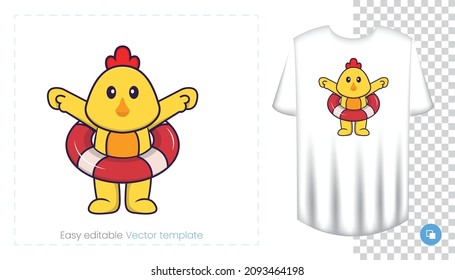 Cute chicken character. Prints on T-shirts, sweatshirts, cases for mobile phones, souvenirs. Isolated vector illustration on white background.