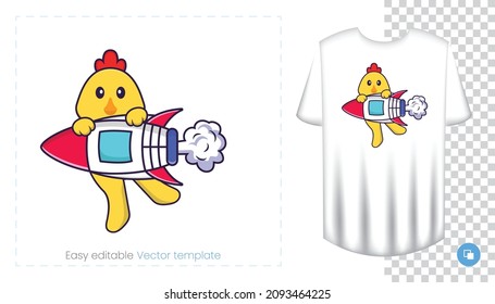Cute chicken character. Prints on T-shirts, sweatshirts, cases for mobile phones, souvenirs. Isolated vector illustration on white background.