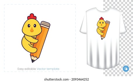 Cute chicken character. Prints on T-shirts, sweatshirts, cases for mobile phones, souvenirs. Isolated vector illustration on white background.