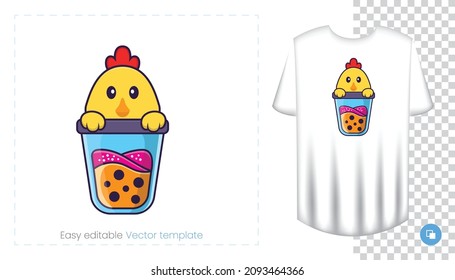 Cute chicken character. Prints on T-shirts, sweatshirts, cases for mobile phones, souvenirs. Isolated vector illustration on white background.