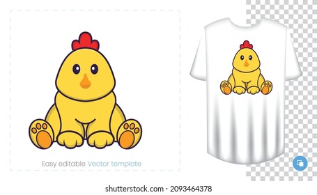 Cute chicken character. Prints on T-shirts, sweatshirts, cases for mobile phones, souvenirs. Isolated vector illustration on white background.