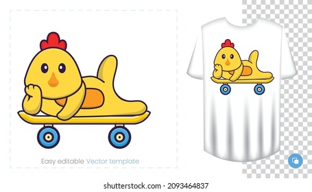 Carácter de pollo lindo. Impresiones en camisetas, sudaderas, estuches para teléfonos móviles, recuerdos. Ilustración vectorial aislada sobre fondo blanco.