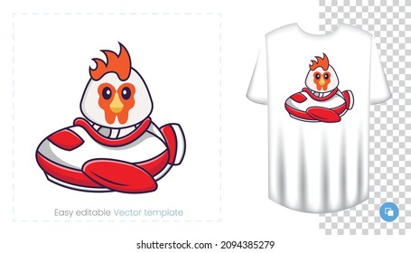 Cute chicken character. Prints on T-shirts, sweatshirts, cases for mobile phones, souvenirs. Isolated vector illustration on white background.