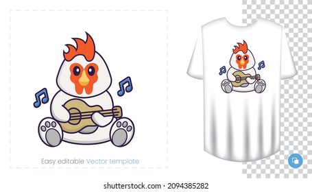 Cute chicken character. Prints on T-shirts, sweatshirts, cases for mobile phones, souvenirs. Isolated vector illustration on white background.
