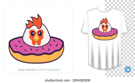 Cute chicken character. Prints on T-shirts, sweatshirts, cases for mobile phones, souvenirs. Isolated vector illustration on white background.