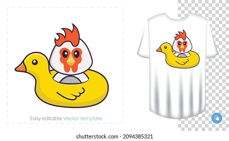 Cute chicken character. Prints on T-shirts, sweatshirts, cases for mobile phones, souvenirs. Isolated vector illustration on white background.