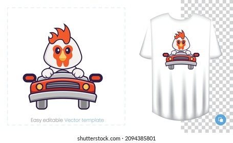 Cute chicken character. Prints on T-shirts, sweatshirts, cases for mobile phones, souvenirs. Isolated vector illustration on white background.
