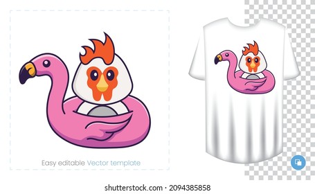 Cute chicken character. Prints on T-shirts, sweatshirts, cases for mobile phones, souvenirs. Isolated vector illustration on white background.