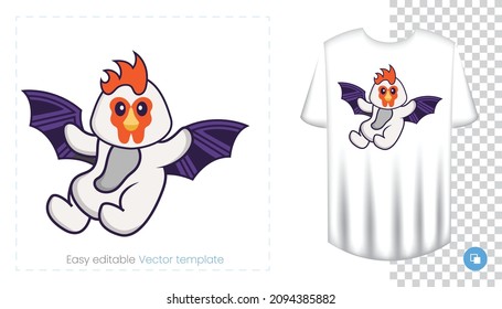 Cute chicken character. Prints on T-shirts, sweatshirts, cases for mobile phones, souvenirs. Isolated vector illustration on white background.