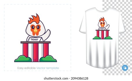 Cute chicken character. Prints on T-shirts, sweatshirts, cases for mobile phones, souvenirs. Isolated vector illustration on white background.