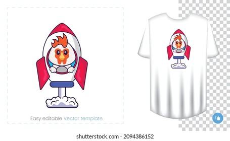 Cute chicken character. Prints on T-shirts, sweatshirts, cases for mobile phones, souvenirs. Isolated vector illustration on white background.