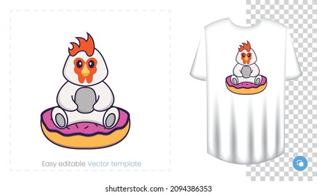 Cute chicken character. Prints on T-shirts, sweatshirts, cases for mobile phones, souvenirs. Isolated vector illustration on white background.