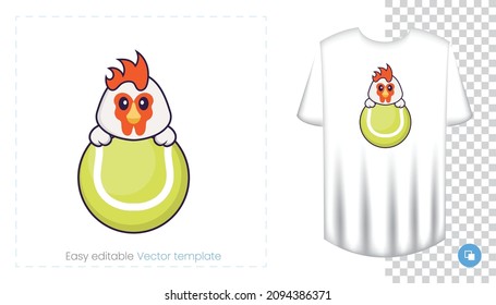 Cute chicken character. Prints on T-shirts, sweatshirts, cases for mobile phones, souvenirs. Isolated vector illustration on white background.