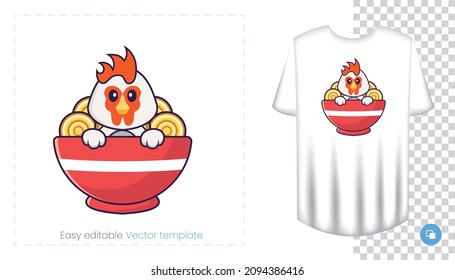 Cute chicken character. Prints on T-shirts, sweatshirts, cases for mobile phones, souvenirs. Isolated vector illustration on white background.