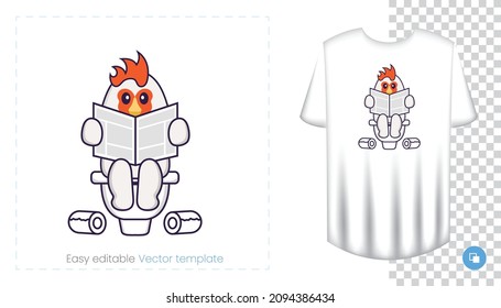 Cute chicken character. Prints on T-shirts, sweatshirts, cases for mobile phones, souvenirs. Isolated vector illustration on white background.