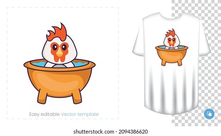 Cute chicken character. Prints on T-shirts, sweatshirts, cases for mobile phones, souvenirs. Isolated vector illustration on white background.