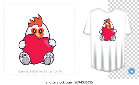 Cute chicken character. Prints on T-shirts, sweatshirts, cases for mobile phones, souvenirs. Isolated vector illustration on white background.