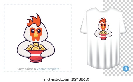 Cute chicken character. Prints on T-shirts, sweatshirts, cases for mobile phones, souvenirs. Isolated vector illustration on white background.