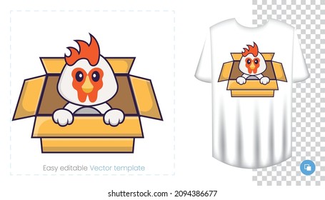 Cute chicken character. Prints on T-shirts, sweatshirts, cases for mobile phones, souvenirs. Isolated vector illustration on white background.