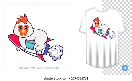 Cute chicken character. Prints on T-shirts, sweatshirts, cases for mobile phones, souvenirs. Isolated vector illustration on white background.