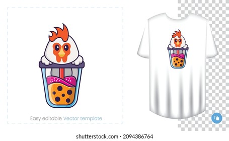 Cute chicken character. Prints on T-shirts, sweatshirts, cases for mobile phones, souvenirs. Isolated vector illustration on white background.