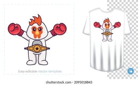 Cute chicken character. Prints on T-shirts, sweatshirts, cases for mobile phones, souvenirs. Isolated vector illustration on white background.