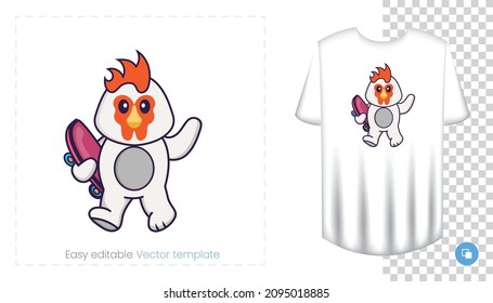 Cute chicken character. Prints on T-shirts, sweatshirts, cases for mobile phones, souvenirs. Isolated vector illustration on white background.