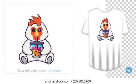 Cute chicken character. Prints on T-shirts, sweatshirts, cases for mobile phones, souvenirs. Isolated vector illustration on white background.