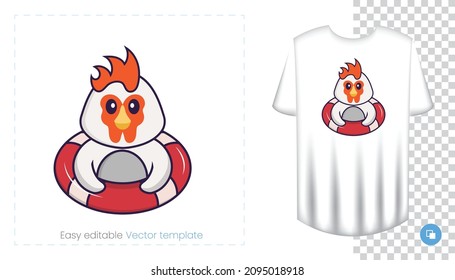 Cute chicken character. Prints on T-shirts, sweatshirts, cases for mobile phones, souvenirs. Isolated vector illustration on white background.