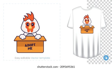 Cute chicken character. Prints on T-shirts, sweatshirts, cases for mobile phones, souvenirs. Isolated vector illustration on white background.
